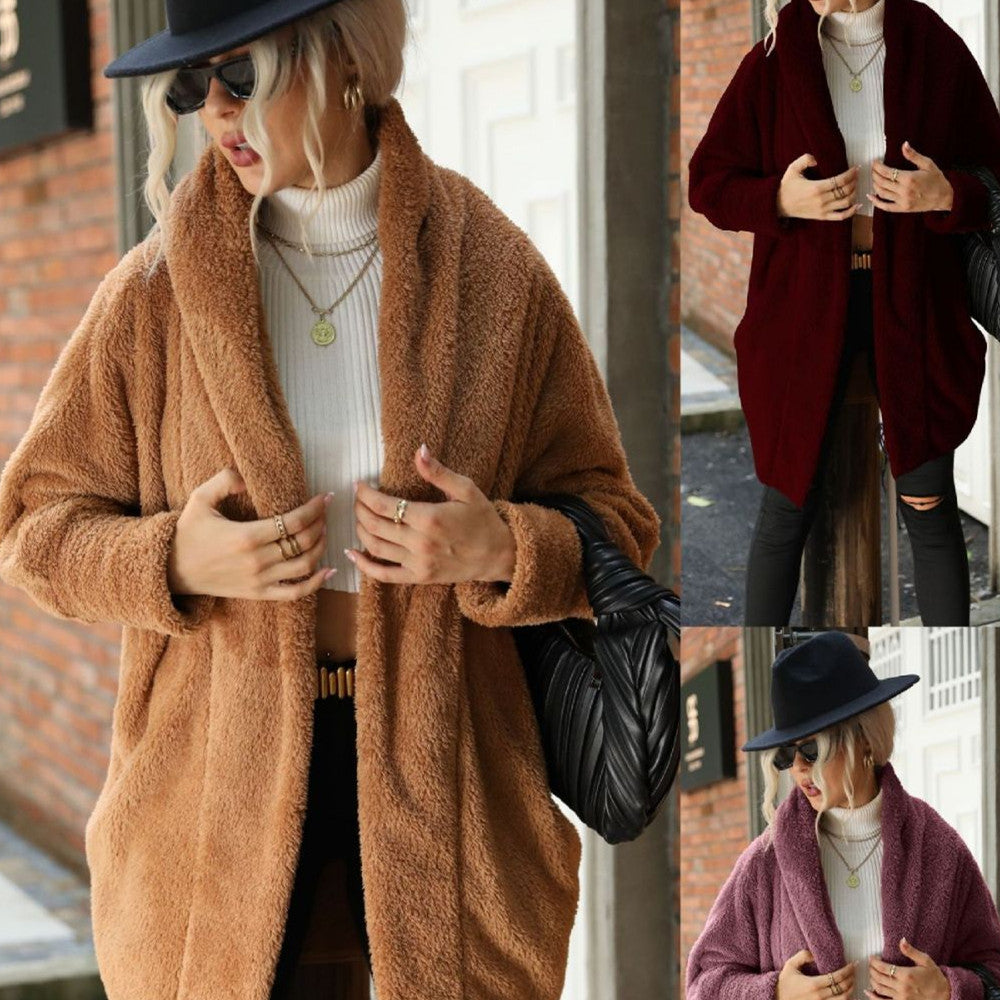 Solid Color Loose Lapels Coat Without Buckle