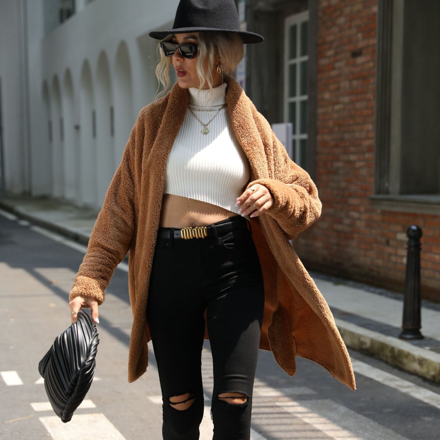 Solid Color Loose Lapels Coat Without Buckle